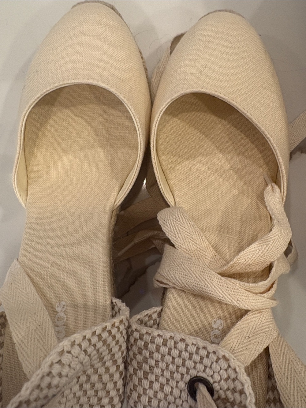Soludos Cream Canvas Espadrille Wedges with Ankle Tie - Picture 7 of 8